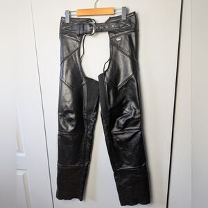 HARLEY DAVIDSON Black Leather Vintage Made In USA Chaps Size XS Women